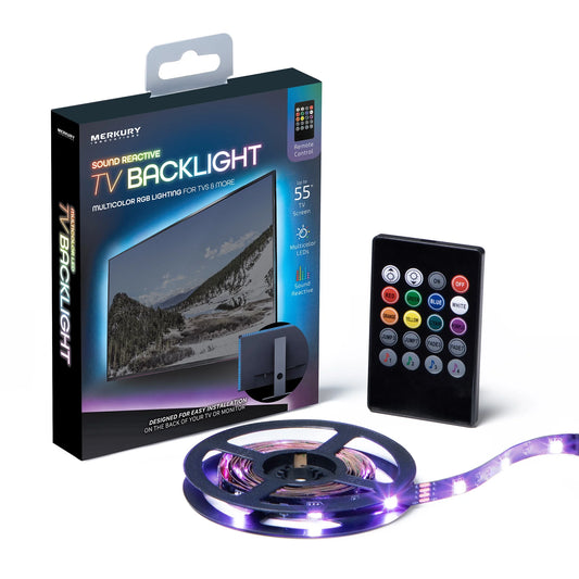 Merkury Innovations Sound Reactive TV Backlight RGB Lighting Dimmable Remote Control Corded Electric