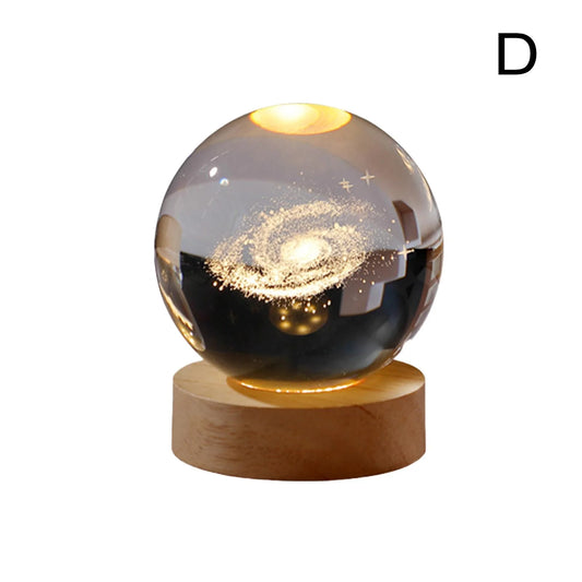 CZQIKEDA 3D Planet Crystal Ball,Usb 3D Moon Planet Globe Galaxy Night Light,Led Crystal Ball Table Lamp,Creative 3D Glowing Planetary Galaxy Astronaut Ball Night X5J6