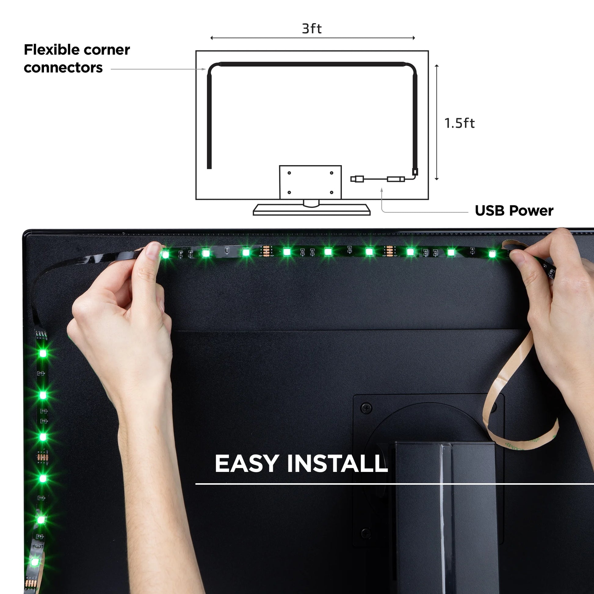 Merkury Innovations Sound Reactive TV Backlight RGB Lighting Dimmable Remote Control Corded Electric